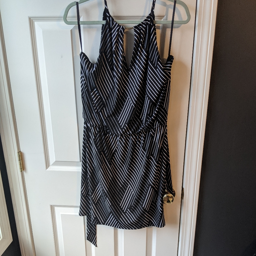WHBM | Black & White Geometric Halter Dress